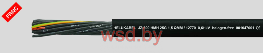 Кабель JZ-600 HMH гибкий кабель управления, безгалогеновый, трудновоспламеняемый, маслостойкий1), 0,6/1 кВ, с разметкой метража 18G0.75